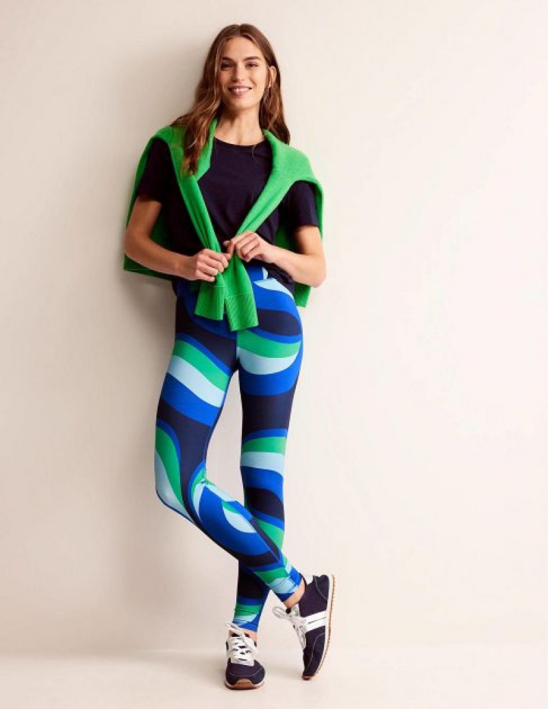 Blue / White / Green Women\'s Boden High Waisted Leggings | 19076EXRO