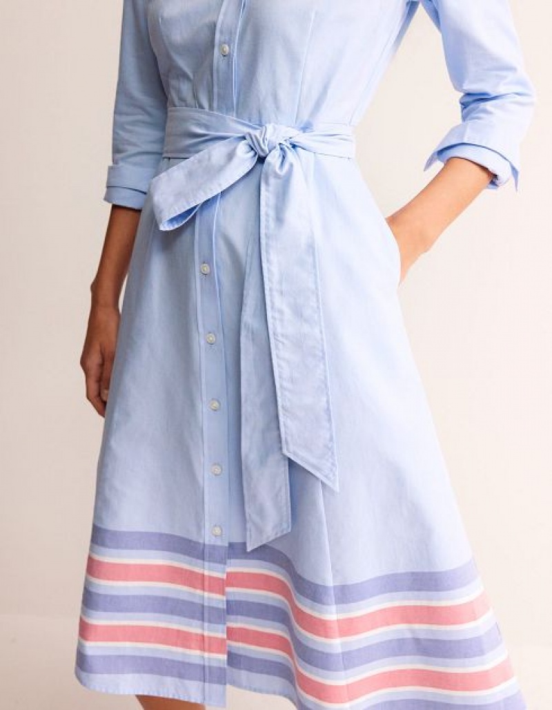 Blue / pink Women's Boden Kate Chambray Shirt Dress | 23517QNCI