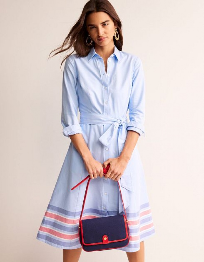 Blue / pink Women\'s Boden Kate Chambray Shirt Dress | 23517QNCI