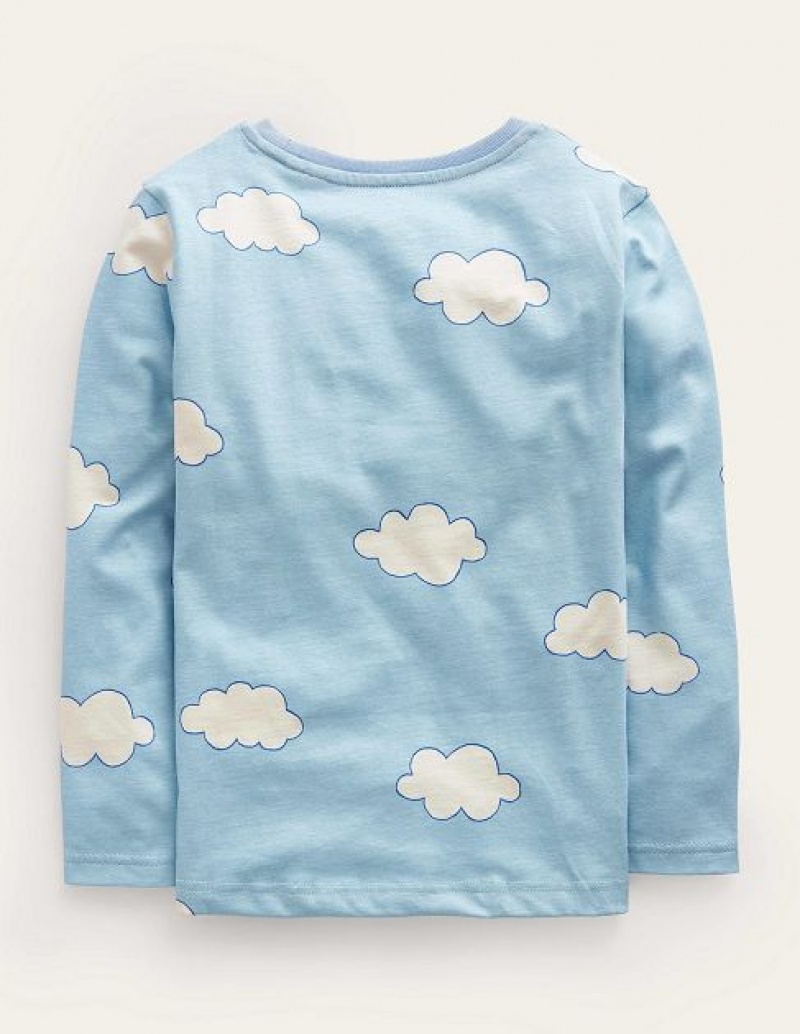 Blue / white Kids' Boden Cloud Logo Tops | 75094URCI