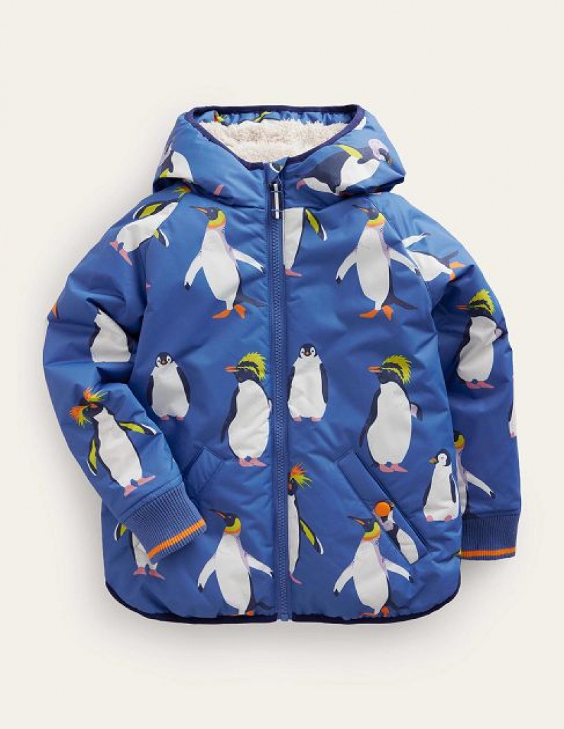 Blue / white Kids' Boden Sherpa Lined Anorak Jackets | 75328OLJW