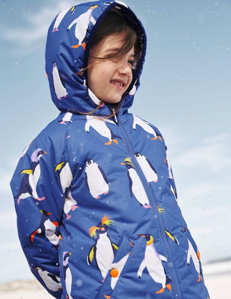 Blue / white Kids' Boden Sherpa Lined Anorak Jackets | 38501KZJV