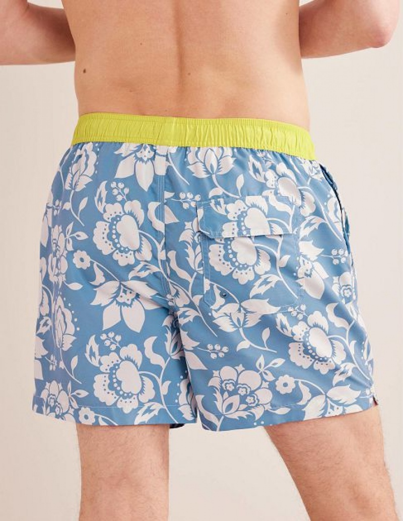 Blue / white Men's Boden Elasticated Waist Swim Shorts | 87354MHXF