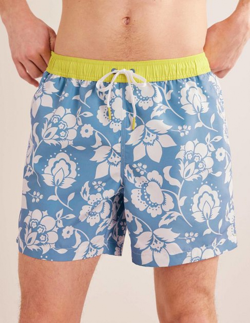 Blue / white Men's Boden Elasticated Waist Swim Shorts | 87354MHXF