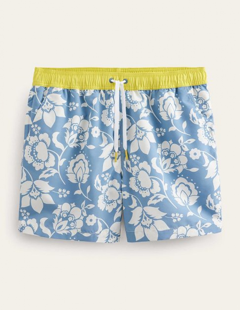 Blue / white Men's Boden Elasticated Waist Swim Shorts | 87354MHXF