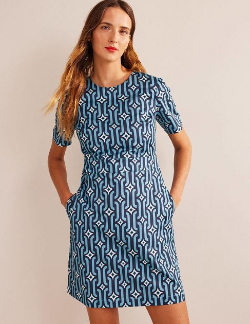 Blue / white Women's Boden Cotton Mini Dress | 87136TFIK