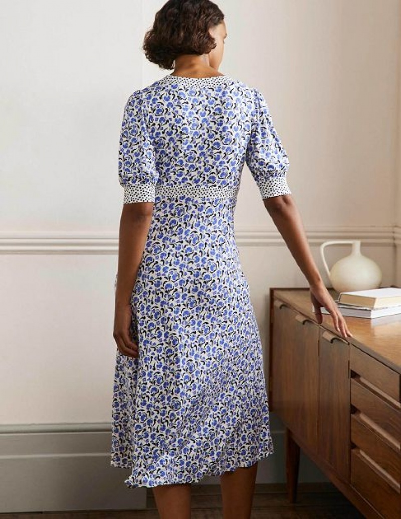 Blue / white Women's Boden Eva Jersey Midi Dress | 42631ZHKM