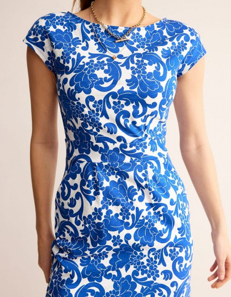 Blue / white Women's Boden Florrie Jersey Dress | 08465TDUE