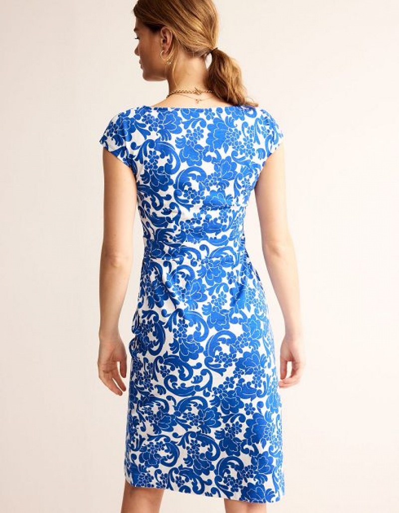 Blue / white Women's Boden Florrie Jersey Dress | 08465TDUE