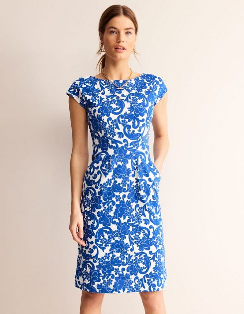 Blue / white Women's Boden Florrie Jersey Dress | 08465TDUE