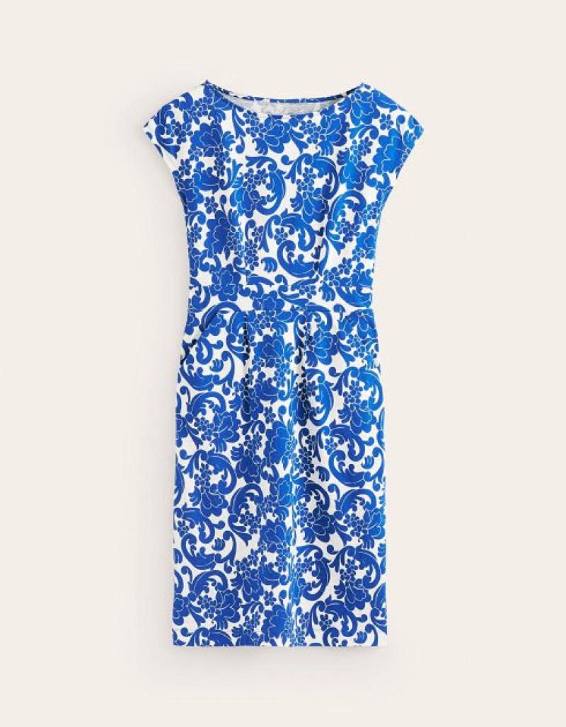 Blue / white Women's Boden Florrie Jersey Dress | 08465TDUE