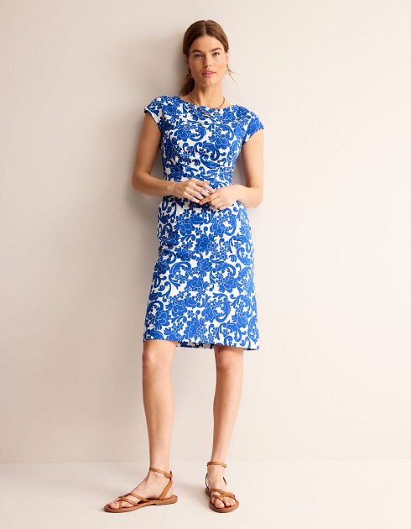 Blue / white Women\'s Boden Florrie Jersey Dress | 08465TDUE