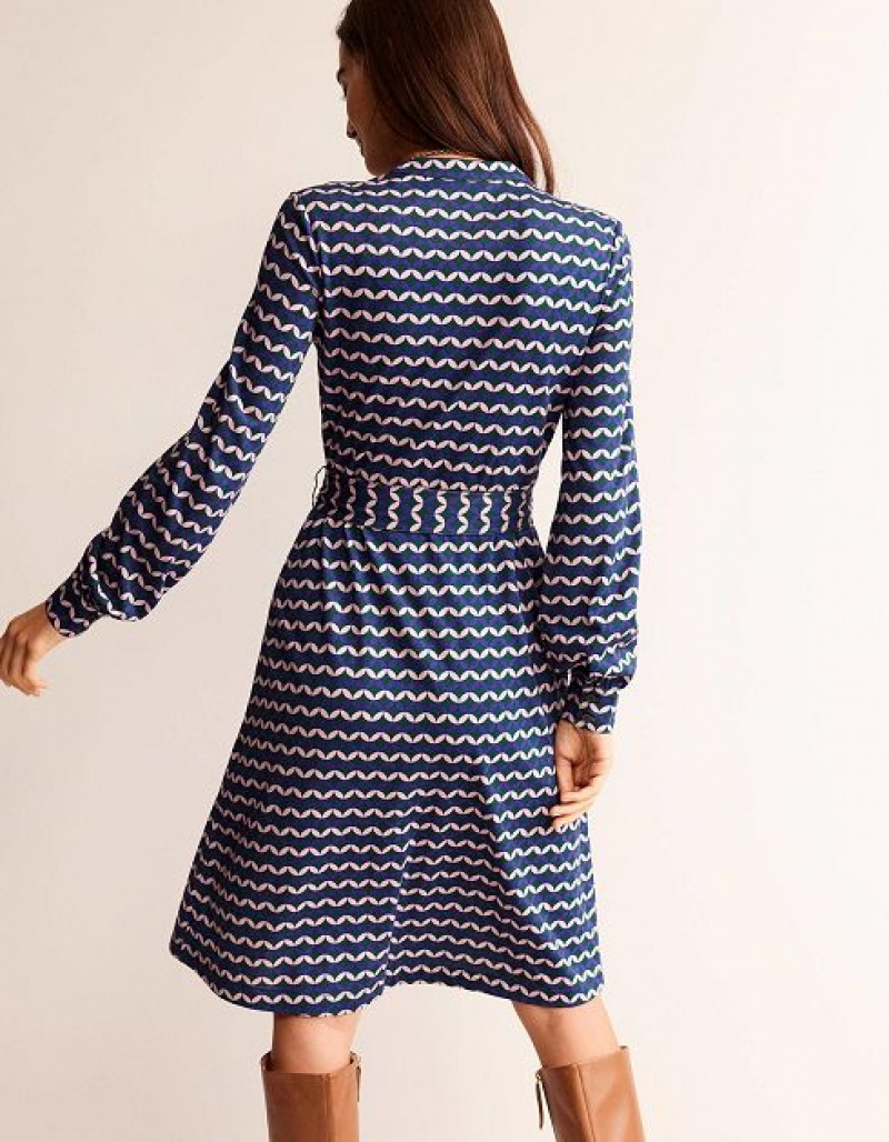 Blue / white Women's Boden Julia Jersey Shirt Dress | 27301VKXZ