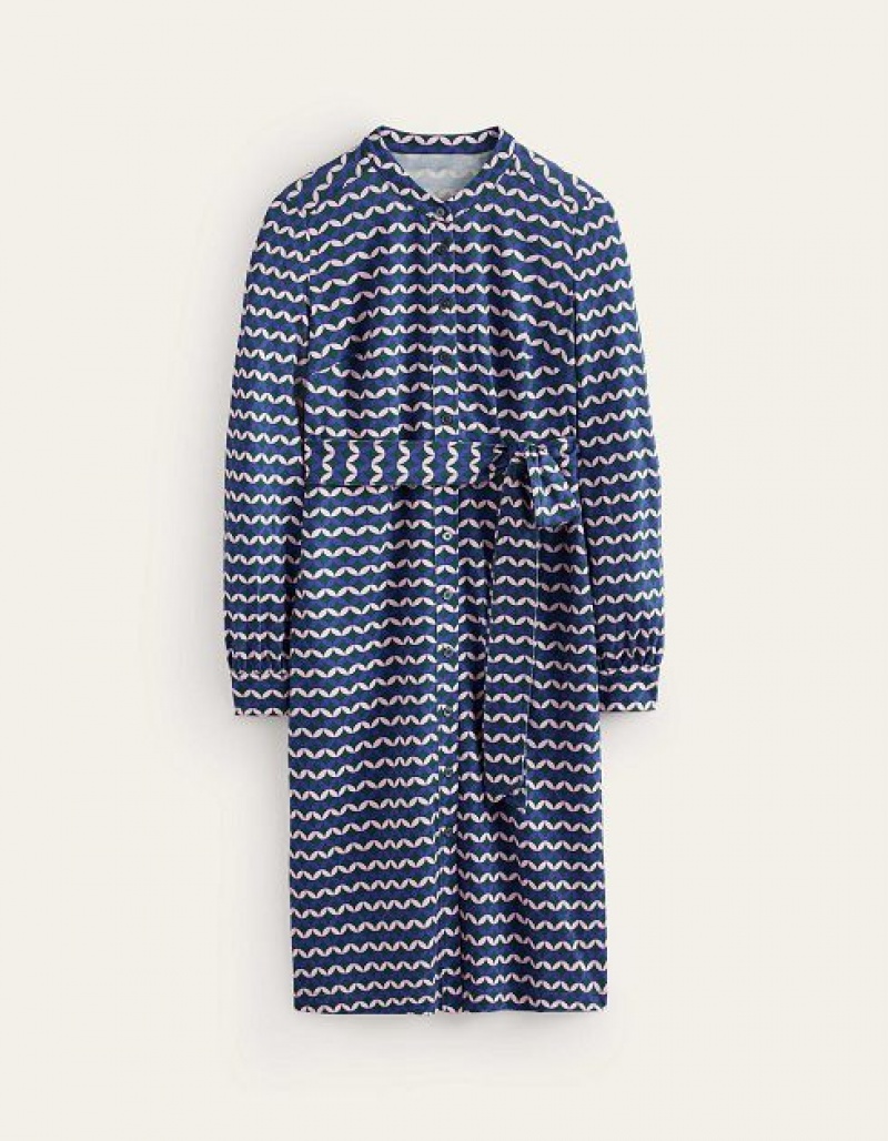 Blue / white Women's Boden Julia Jersey Shirt Dress | 27301VKXZ