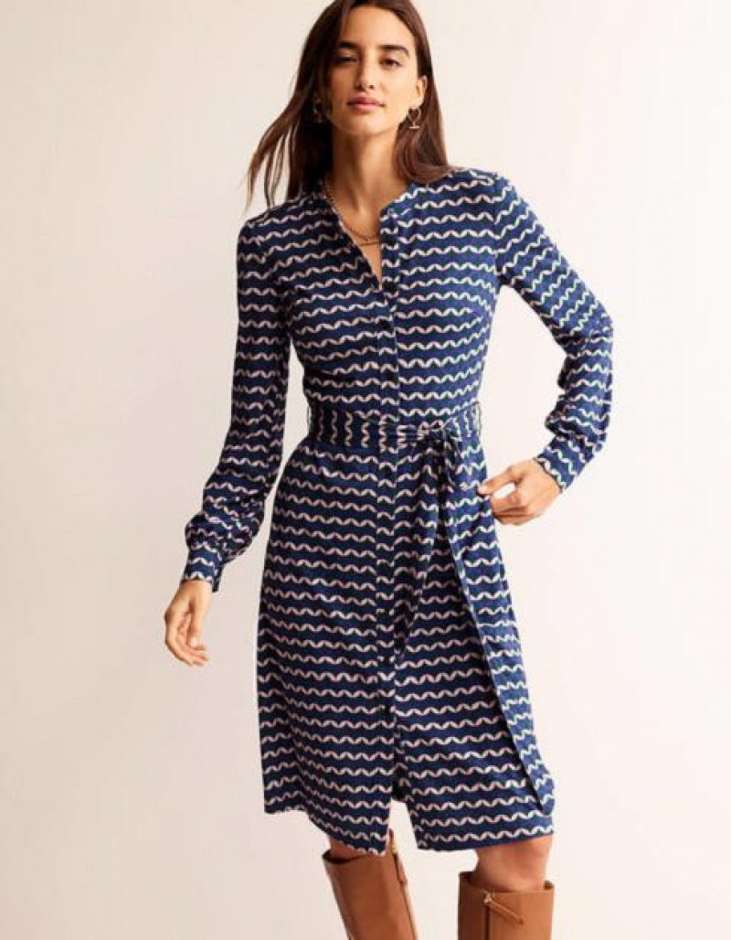 Blue / white Women's Boden Julia Jersey Shirt Dress | 27301VKXZ