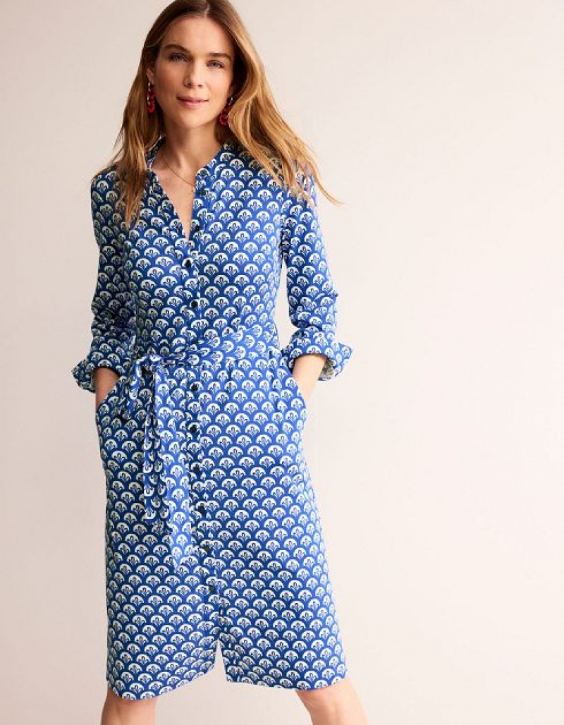 Blue / white Women's Boden Julia Jersey Shirt Dress | 53621COVW