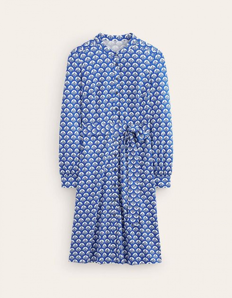 Blue / white Women's Boden Julia Jersey Shirt Dress | 53621COVW