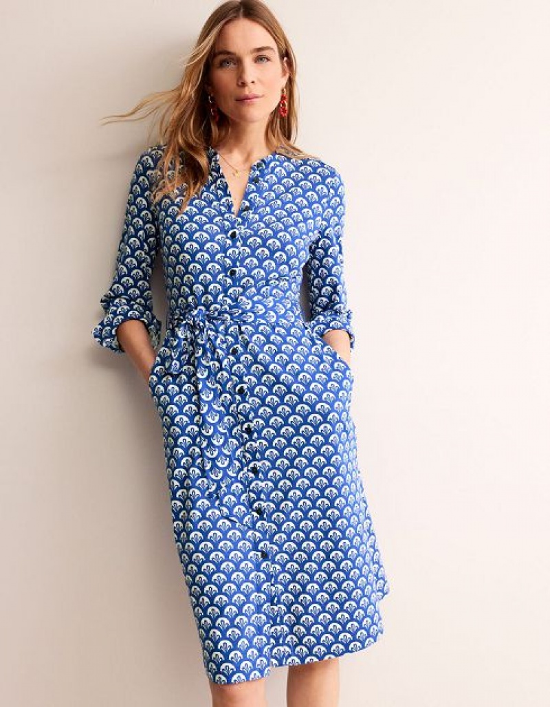 Blue / white Women\'s Boden Julia Jersey Shirt Dress | 53621COVW