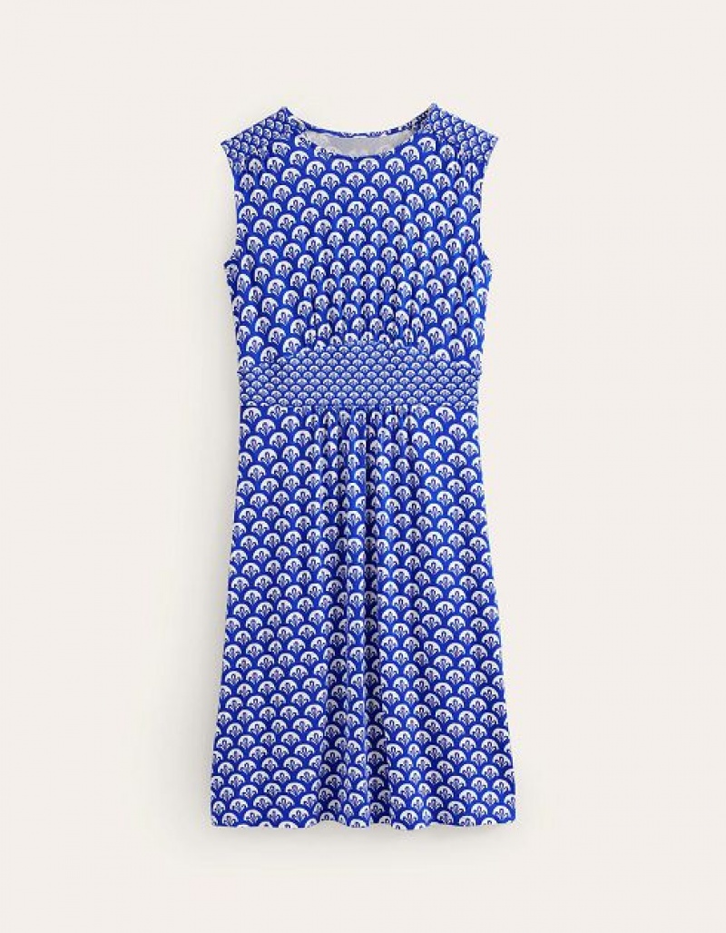 Blue / white Women's Boden Thea Sleeveless Short Dress | 23964FMLX