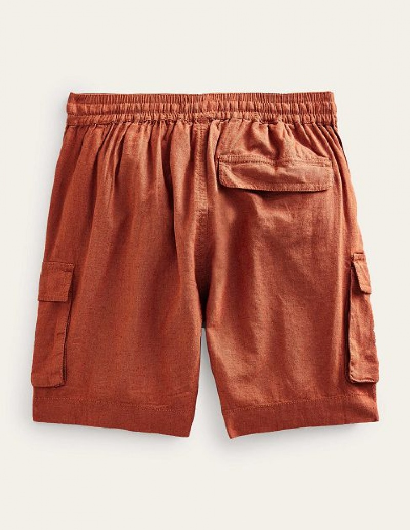 Brown Kids' Boden Linen Cotton Cargo Shorts | 18035JMQT