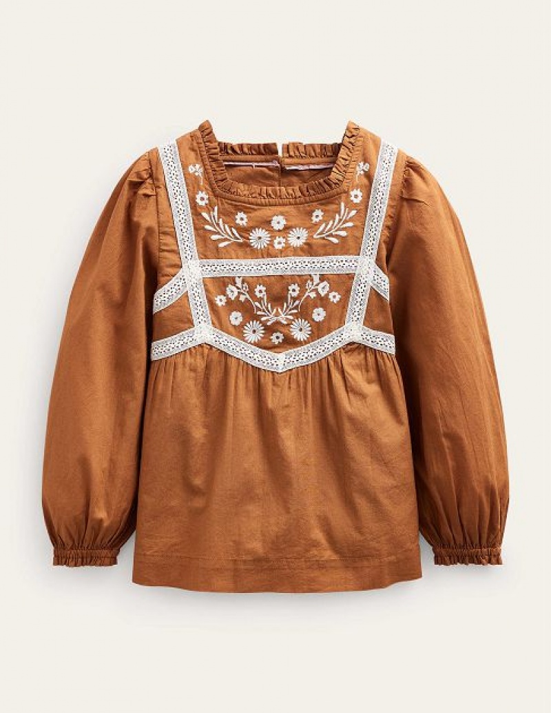 Brown Kids' Boden Pretty Lace Blouse | 91045XNMI