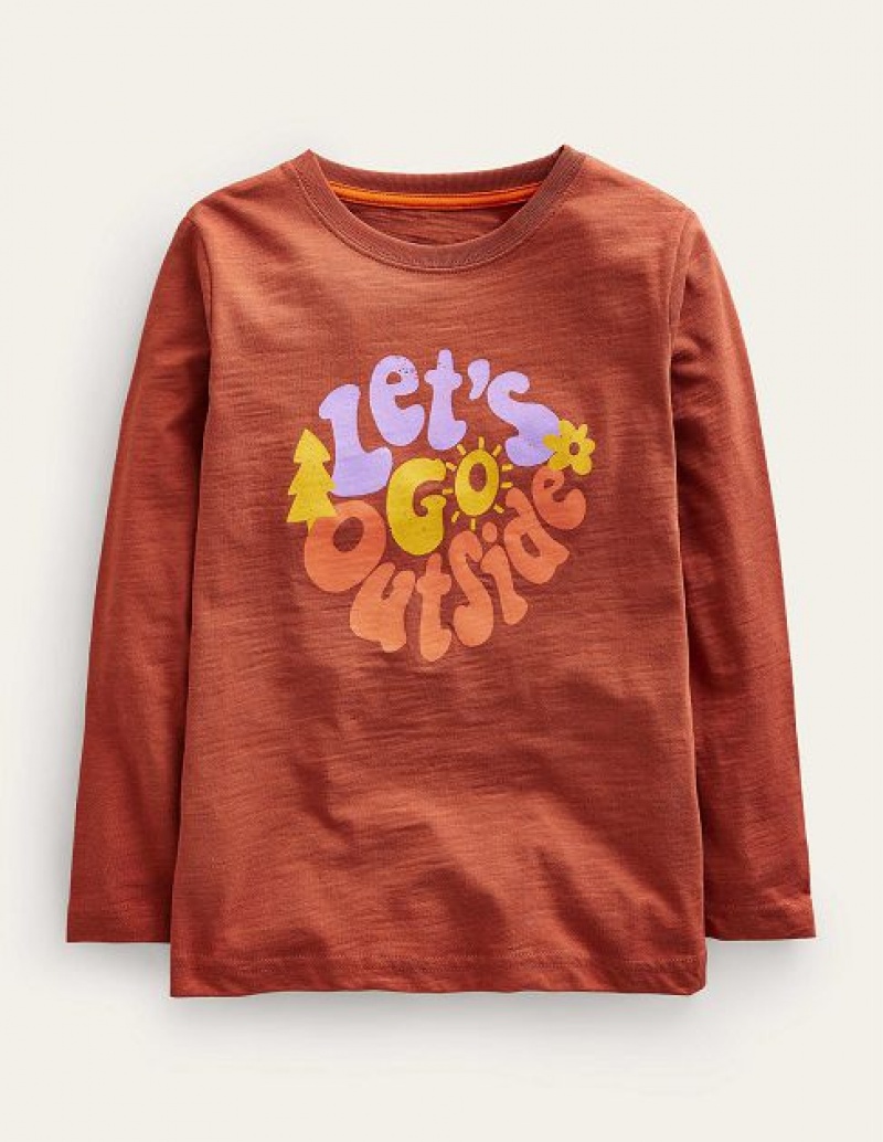 Brown Kids' Boden Slogan T-Shirt | 62510XGWV