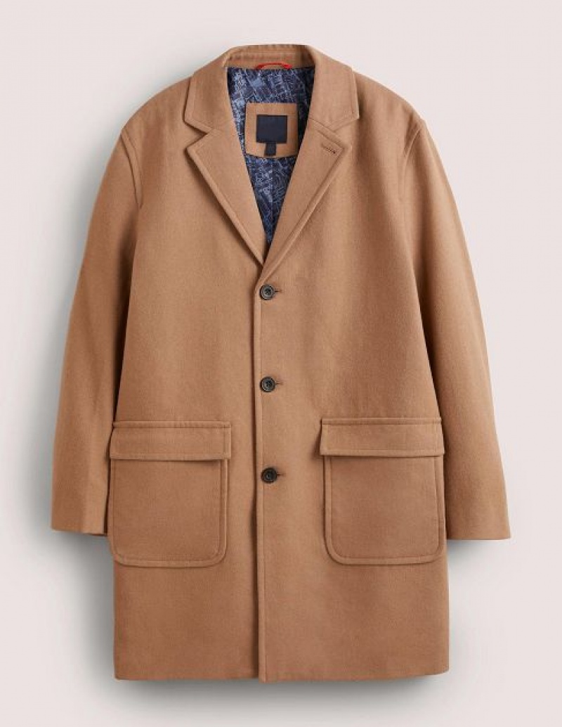 Brown Men's Boden Wool Over Coats | 49028IZJP