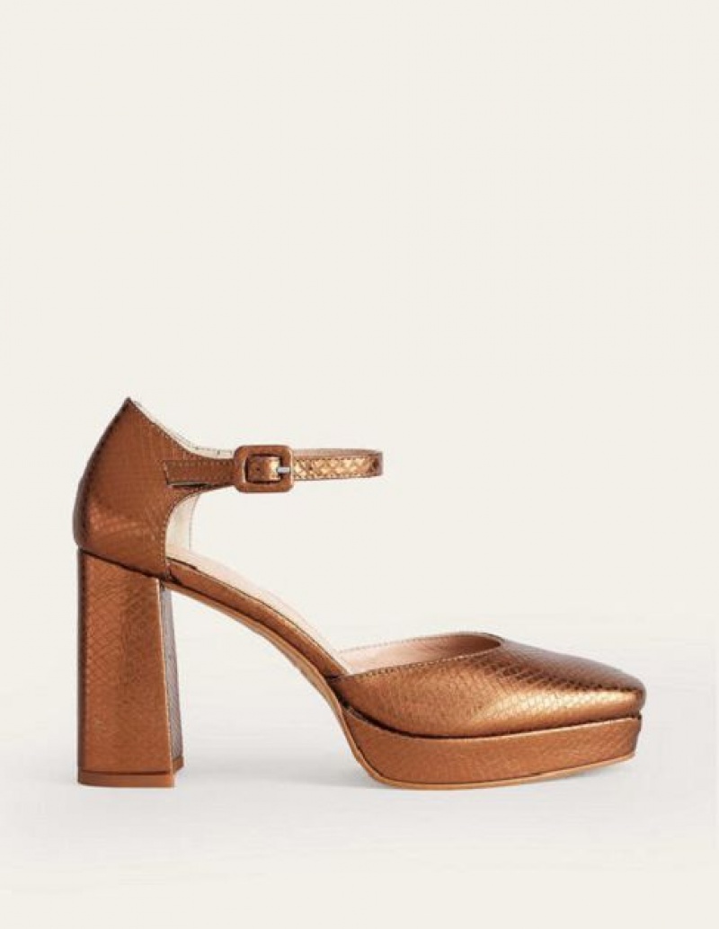 Brown Metal Snake Women's Boden Satin Platforms Heels | 87430LJIW