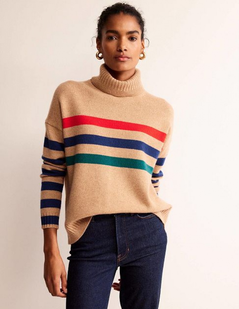 Brown Red Stripes Women's Boden Roll Neck Cashmere Sweaters | 32596ZWPL