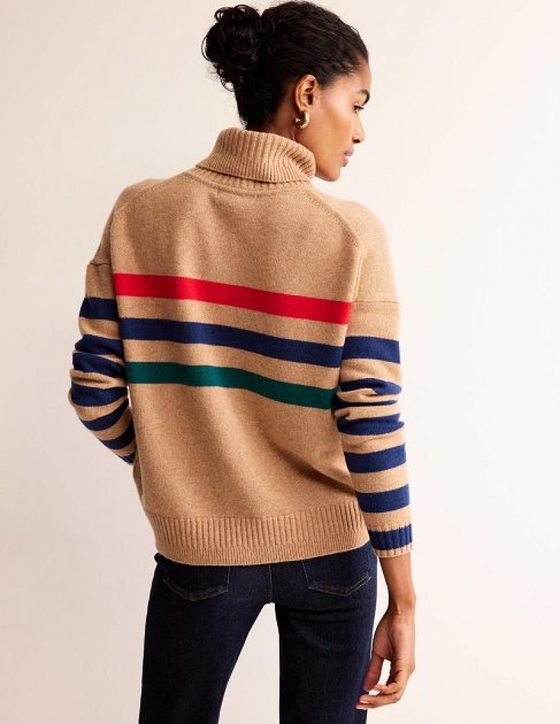 Brown Red Stripes Women's Boden Roll Neck Cashmere Sweaters | 32596ZWPL