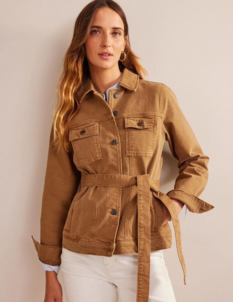 Brown Women's Boden Belted Denim Jackets | 68350JZOS