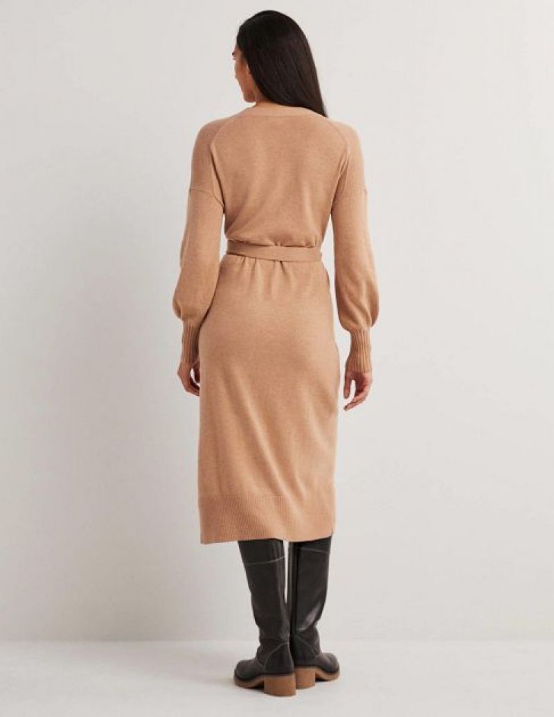 Brown Women's Boden Belted Knitted Dress | 54382HZSG