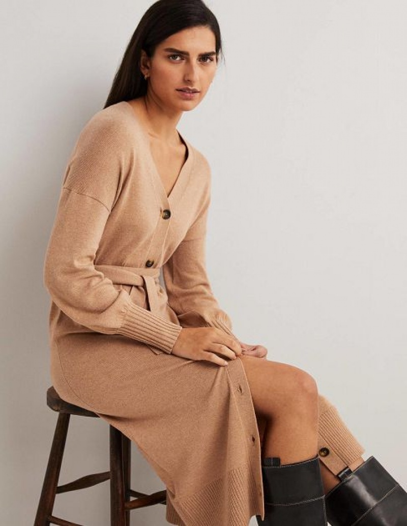 Brown Women's Boden Belted Knitted Dress | 54382HZSG