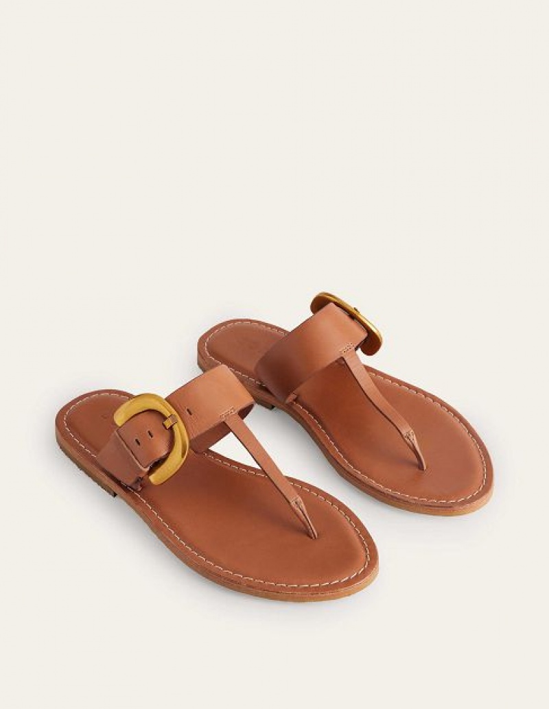 Brown Women's Boden Buckled Toe-post Sandals | 53190IOAV