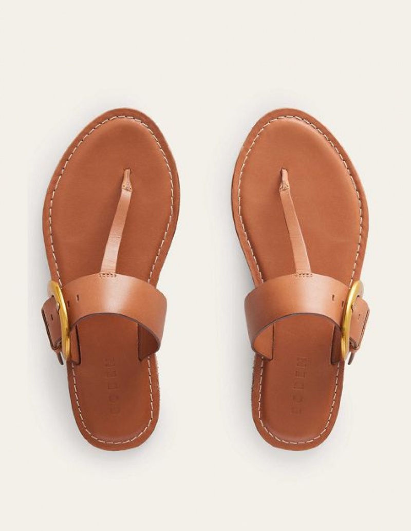 Brown Women's Boden Buckled Toe-post Sandals | 53190IOAV