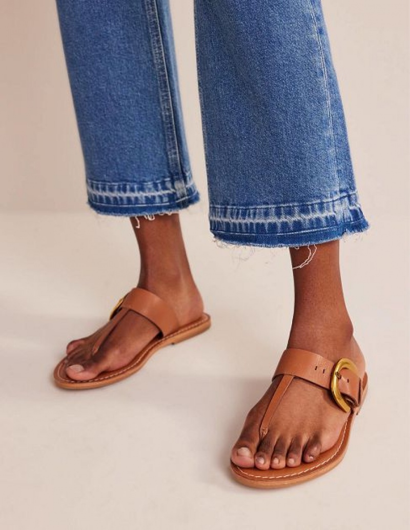 Brown Women's Boden Buckled Toe-post Sandals | 53190IOAV