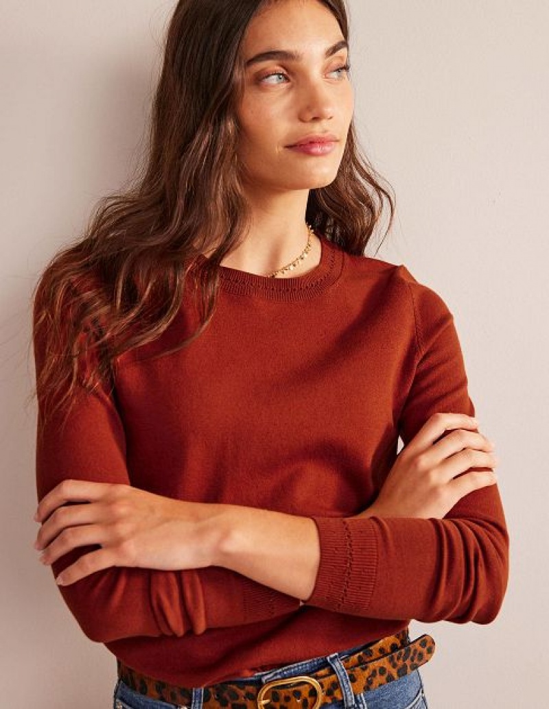 Brown Women's Boden Catriona Cotton Crew Jumpers | 84013TGON