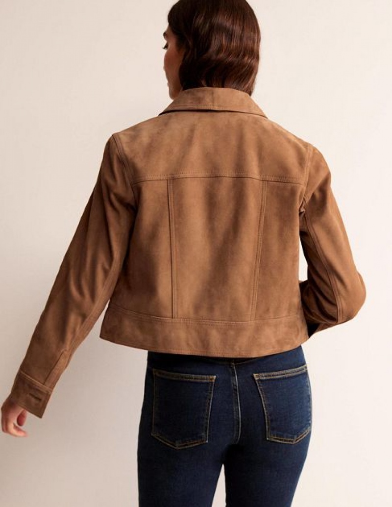 Brown Women's Boden Collared Suede Jackets | 87691KQLH