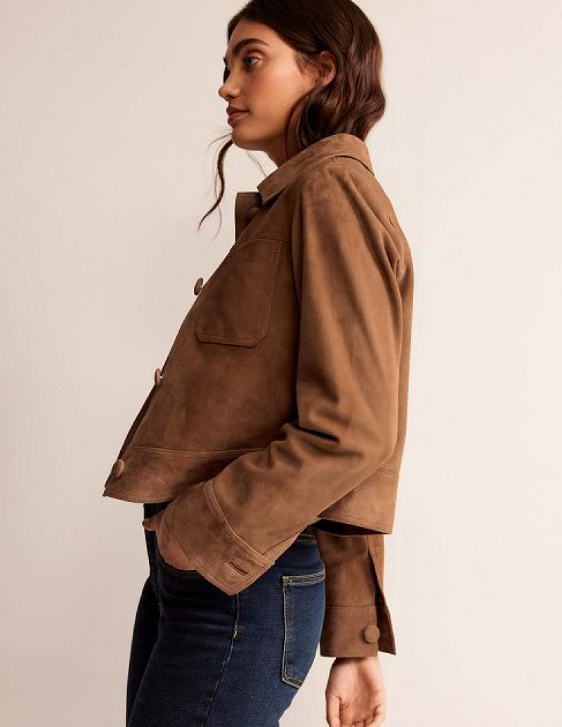 Brown Women's Boden Collared Suede Jackets | 87691KQLH