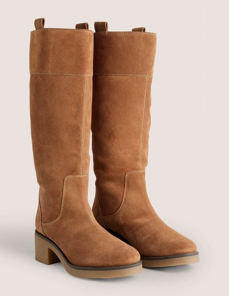 Brown Women's Boden Crepe Sole Knee-high Boots | 26731HNJW