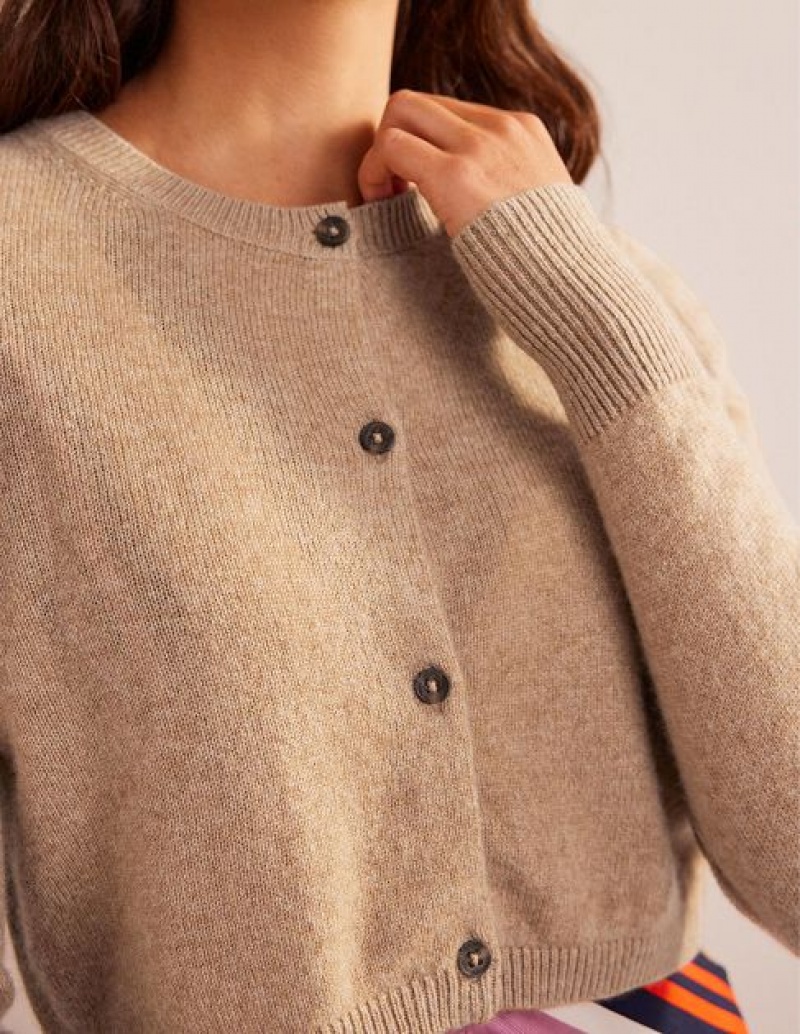 Brown Women's Boden Cropped Cashmere Cardigan | 72460KLMF