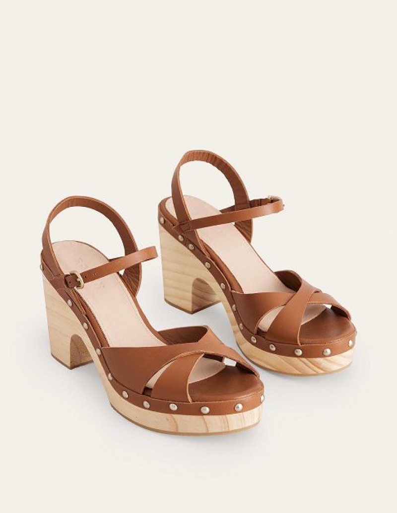 Brown Women's Boden Cross-strap Clogs Platform Sandals | 24361JEPW