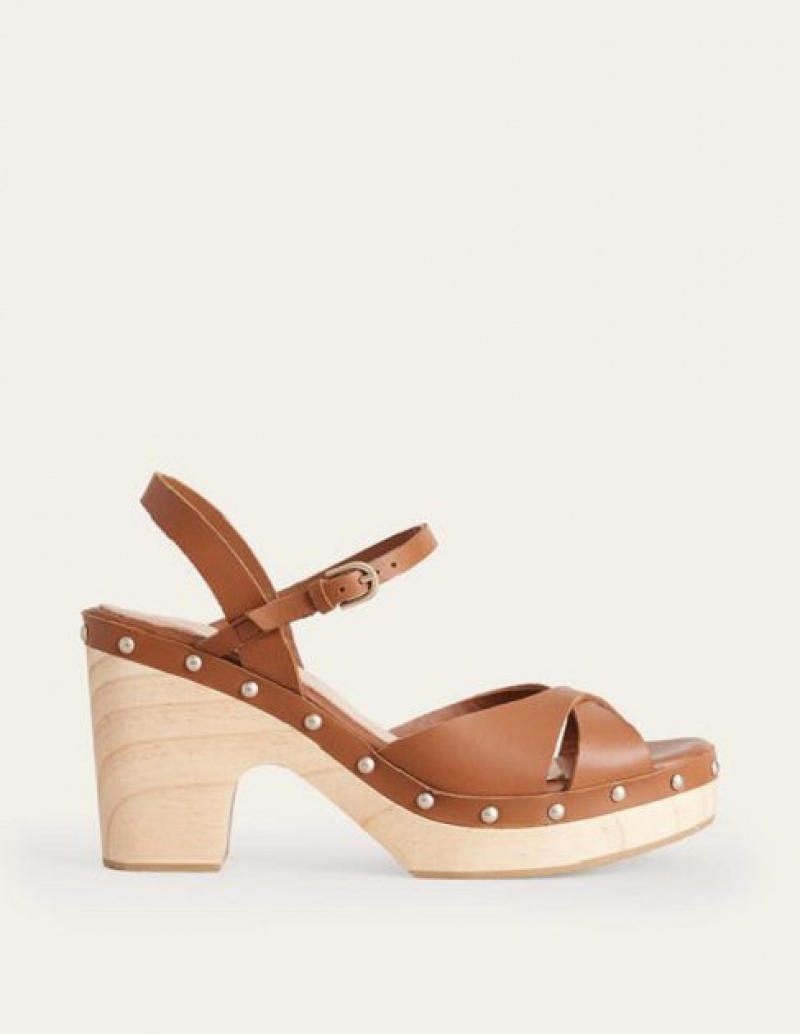 Brown Women's Boden Cross-strap Clogs Platform Sandals | 24361JEPW