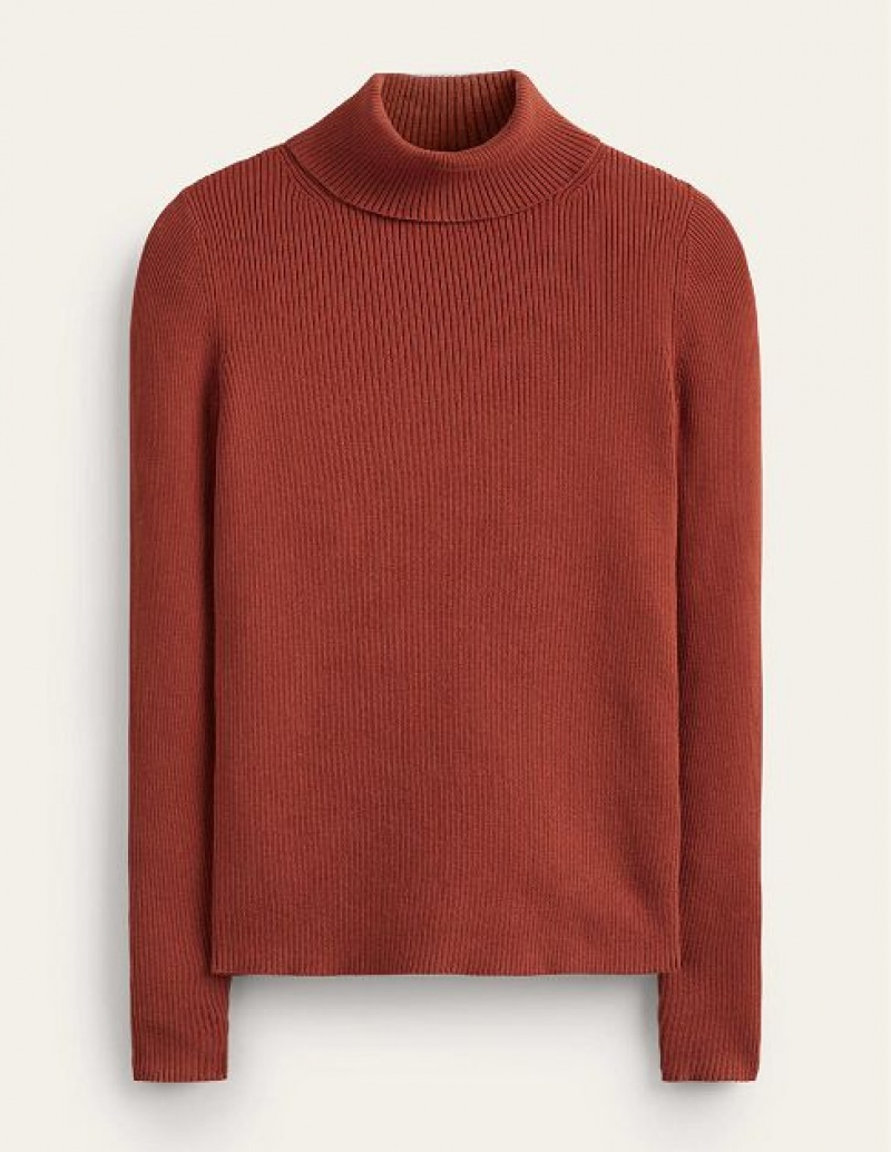 Brown Women's Boden Ellie Cotton Roll-neck Sweaters | 91875ZRCV