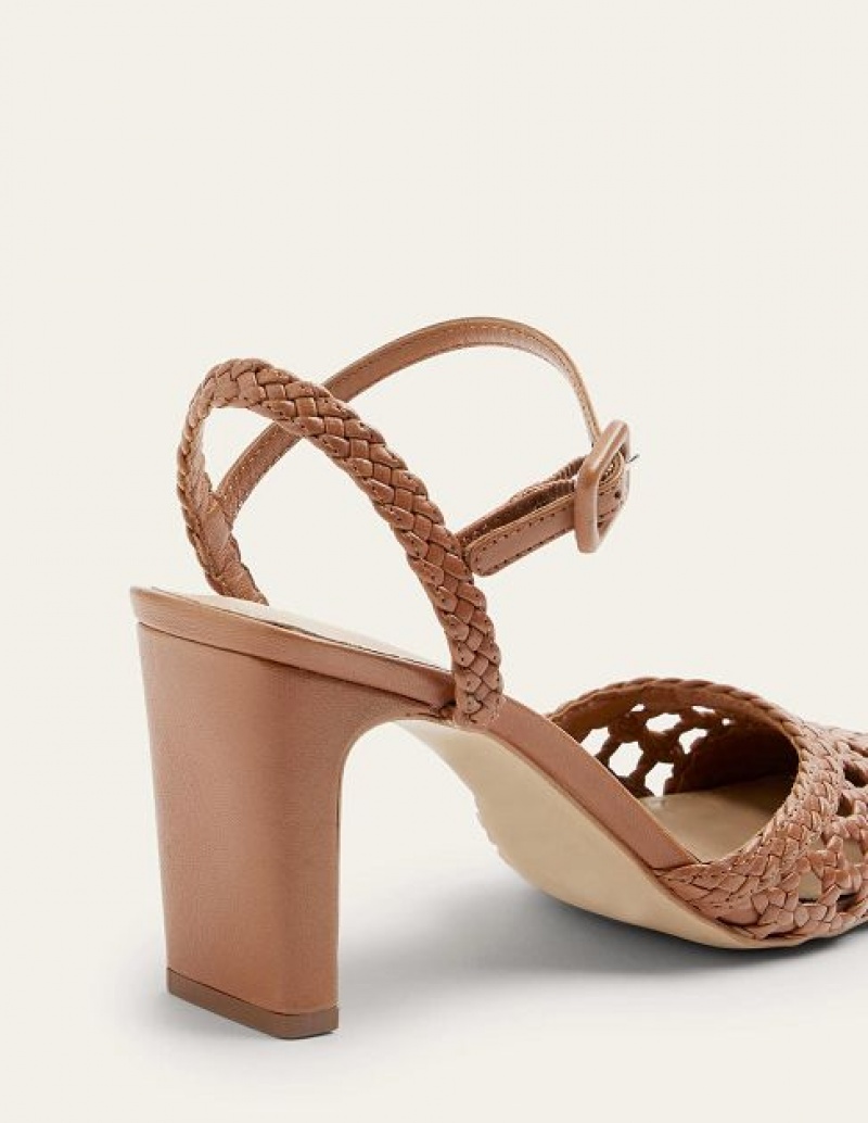 Brown Women's Boden Ellie Woven Slingback Heels | 08457LFPQ