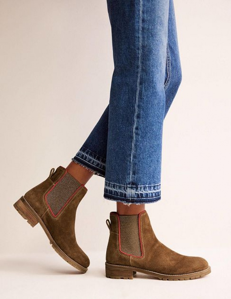 Brown Women's Boden Freya Suede Chelsea Boots | 42736BOEF