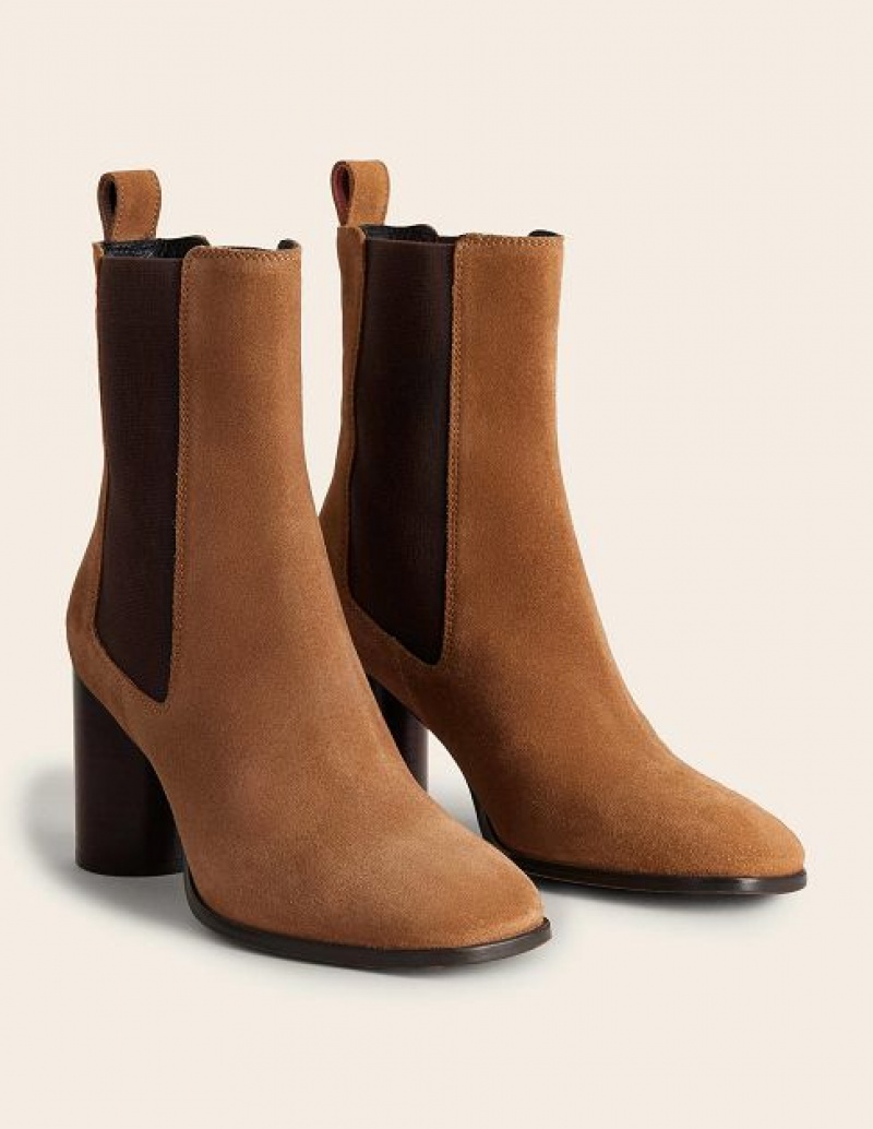 Brown Women's Boden Heeled Chelsea Boots | 28673BVTQ