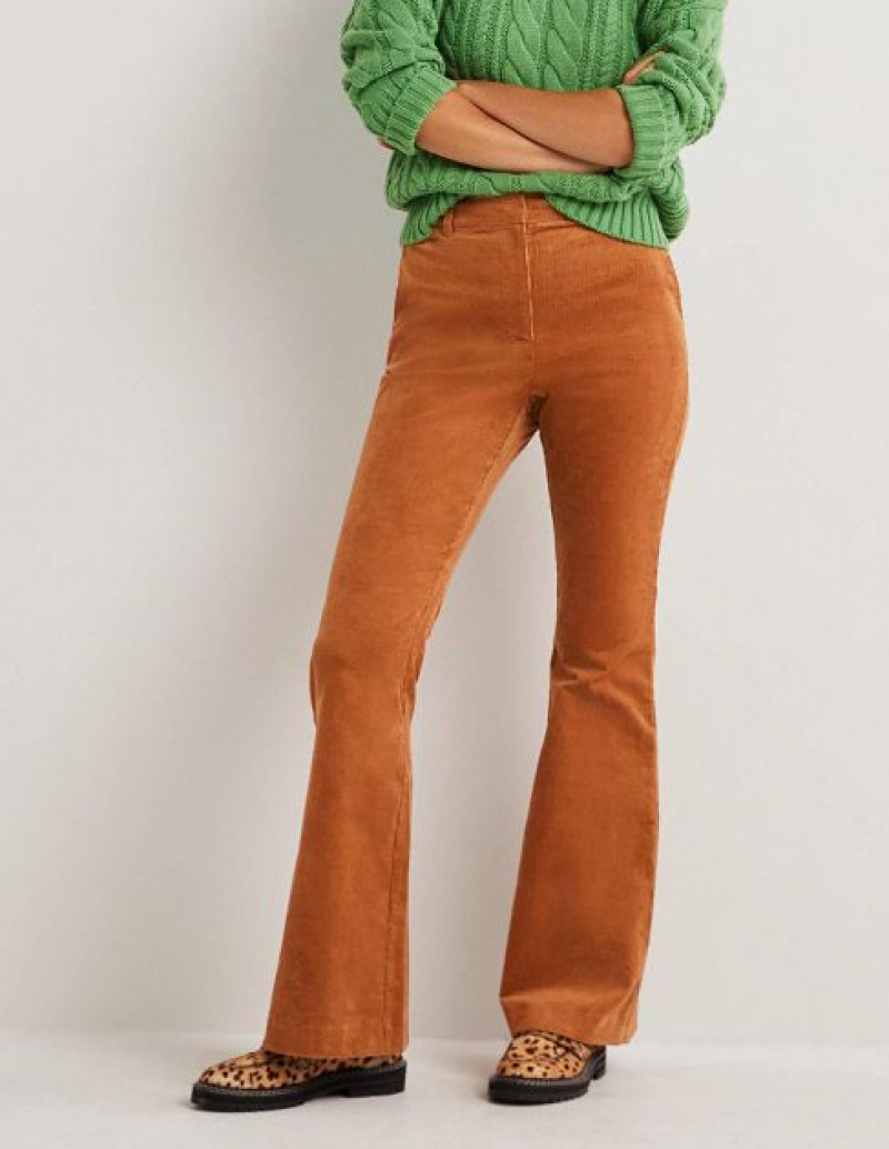 Brown Women's Boden High Rise Flared Pants | 02358OEAZ