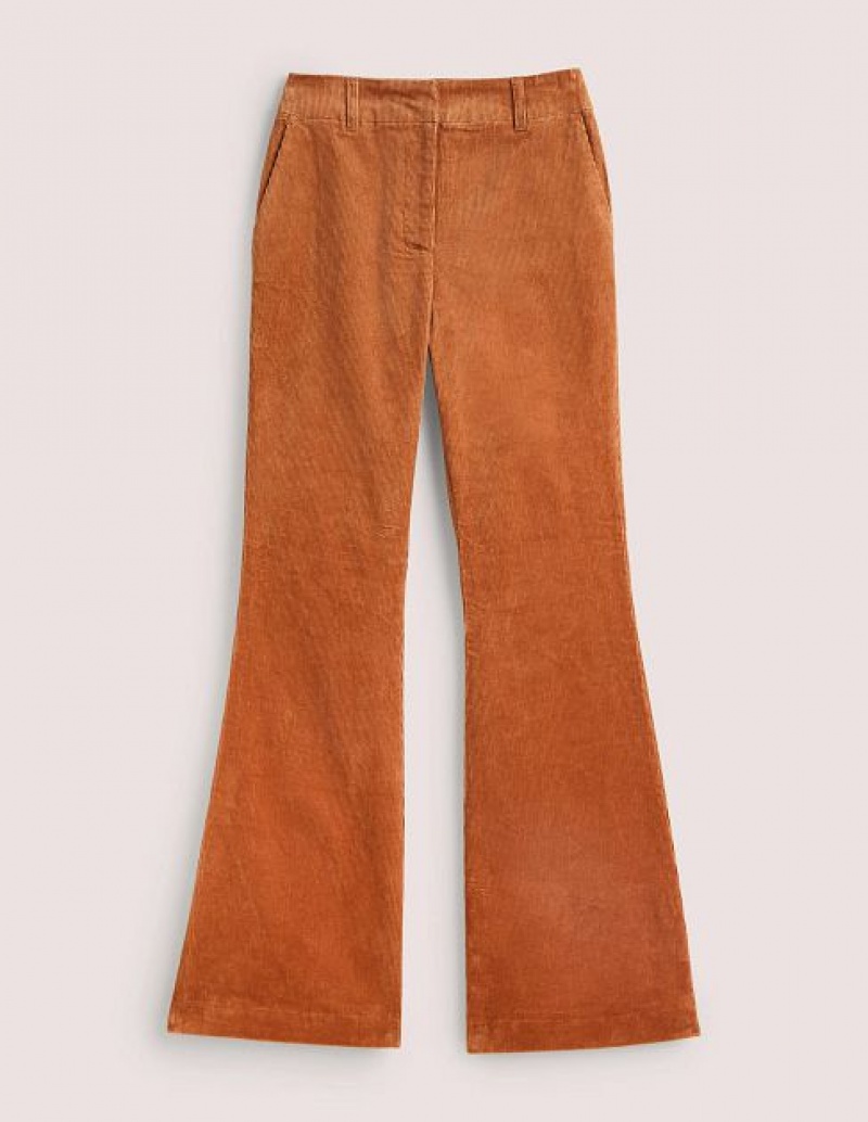 Brown Women's Boden High Rise Flared Pants | 02358OEAZ