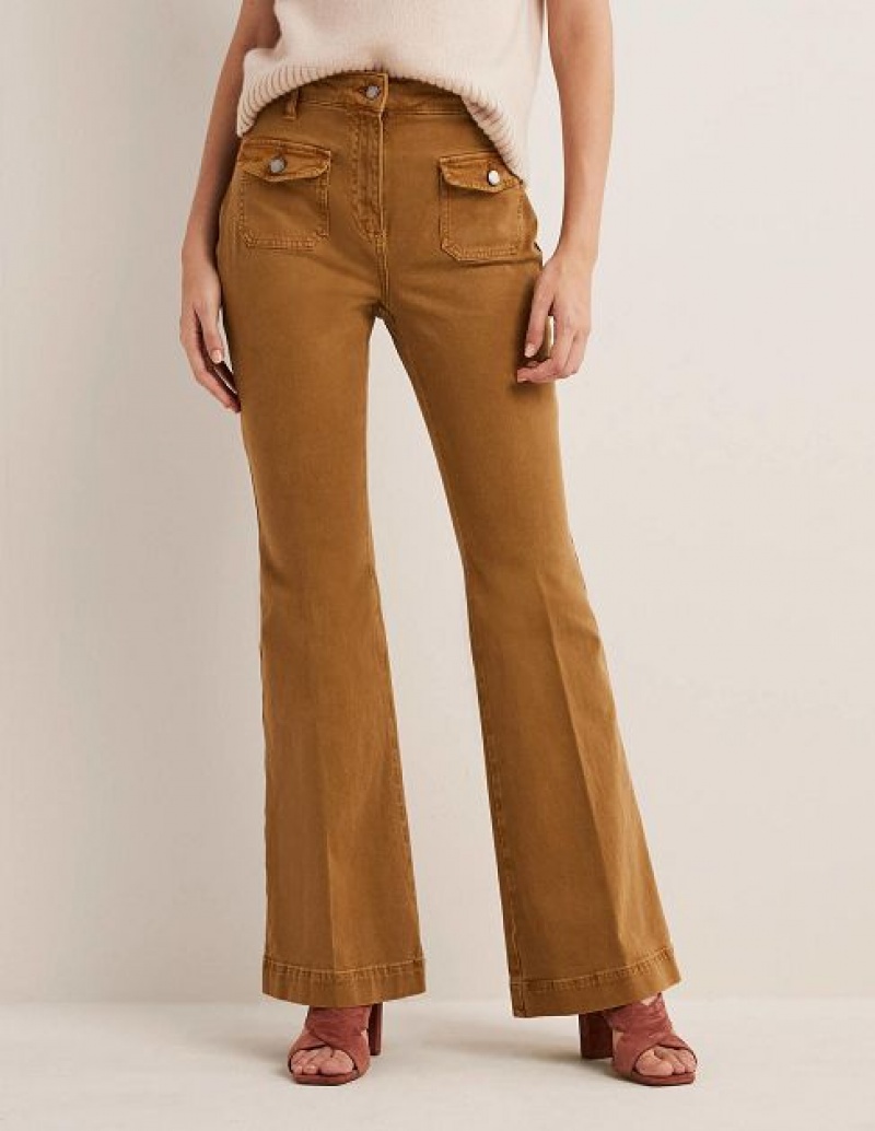 Brown Women's Boden High Waist Flare Pants | 31624LZPE